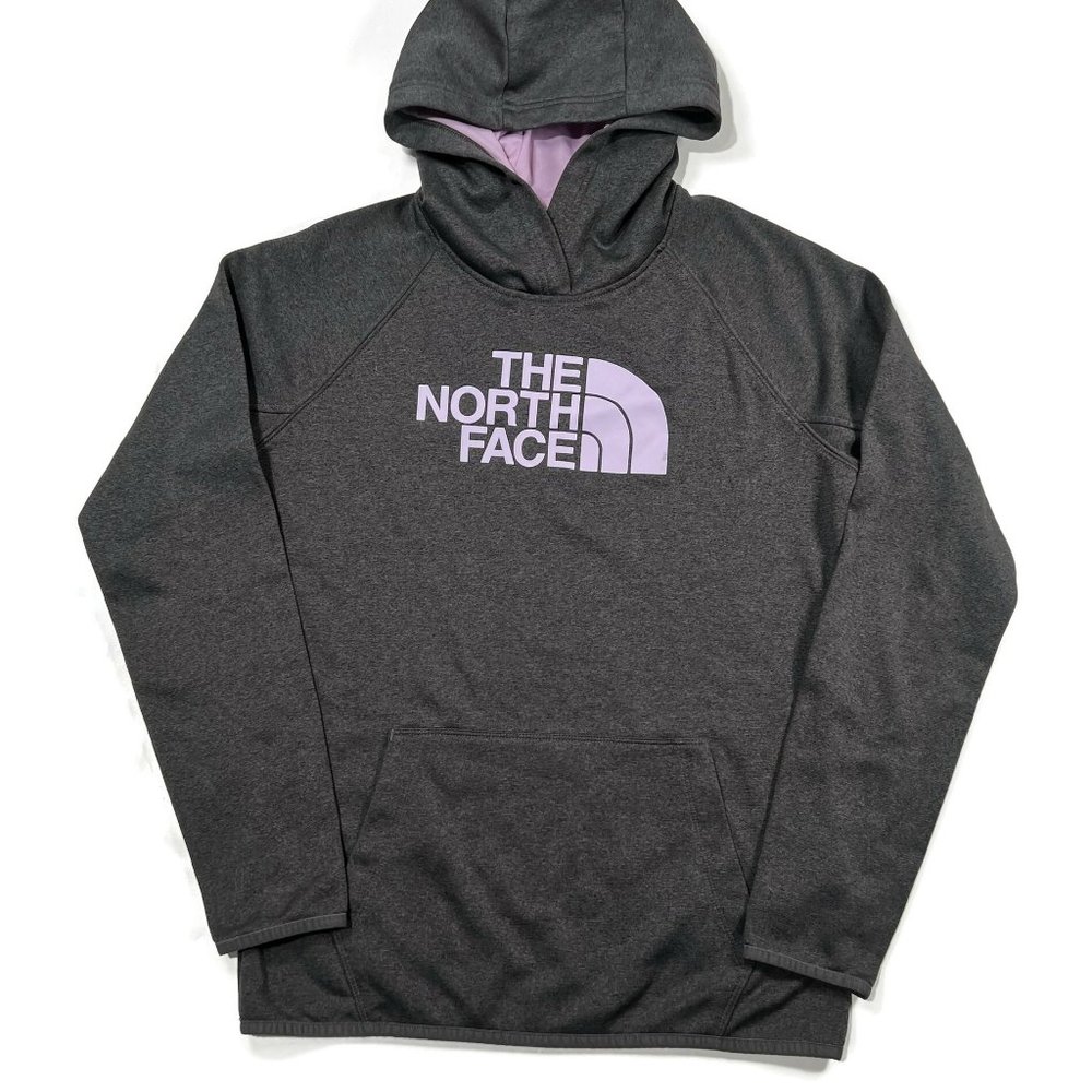 The North Face Hoodie Women Medium Thumbholes Dark Gray Pullover Sweatshirt Logo